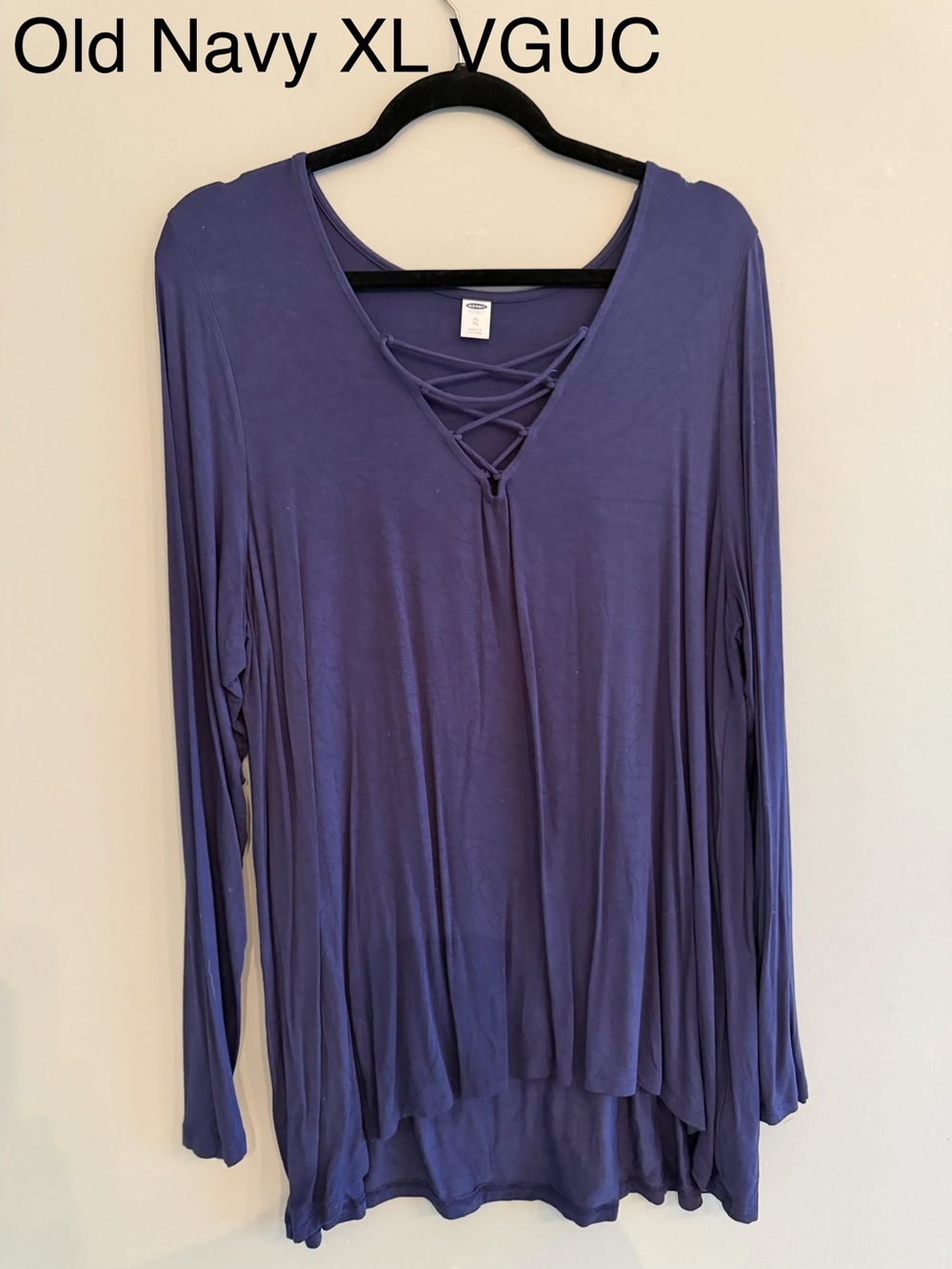 Old Navy Navy Luxe Fabric Long-Sleeve Lace-Up V-Neck Top